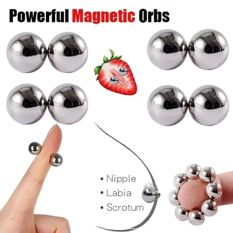 2Pcs Nipple Clip and Studs Magnet Orbs Personal Fake Nipple Piercing Ring Powerful Magnet Non Piercing Giant Magnet Balls Women