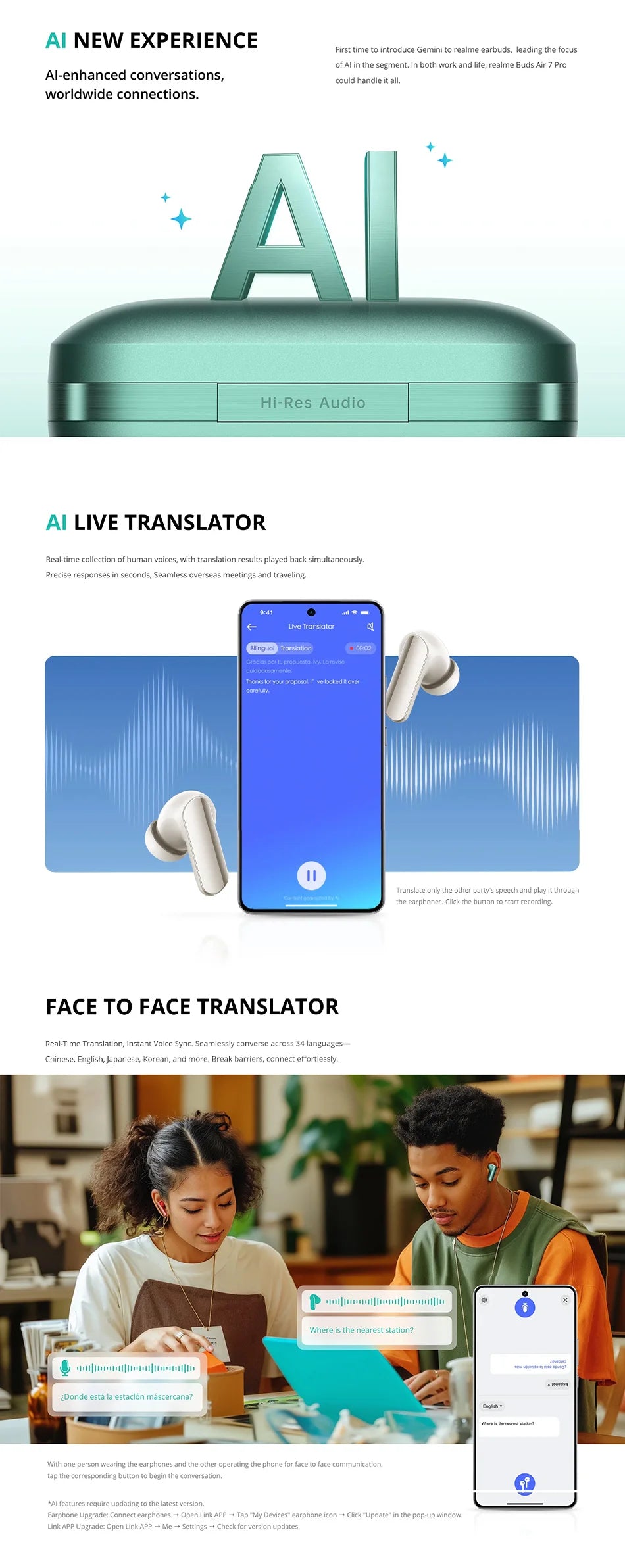 Realme Buds Air 7 Pro with Ai, Bluetooth Headphones 53 Db, 48 Hours of Autonomy, Hi-Res and Lhdc 5.0, Compatible with Realme 16 Pro and Realme Gt 8 Pro