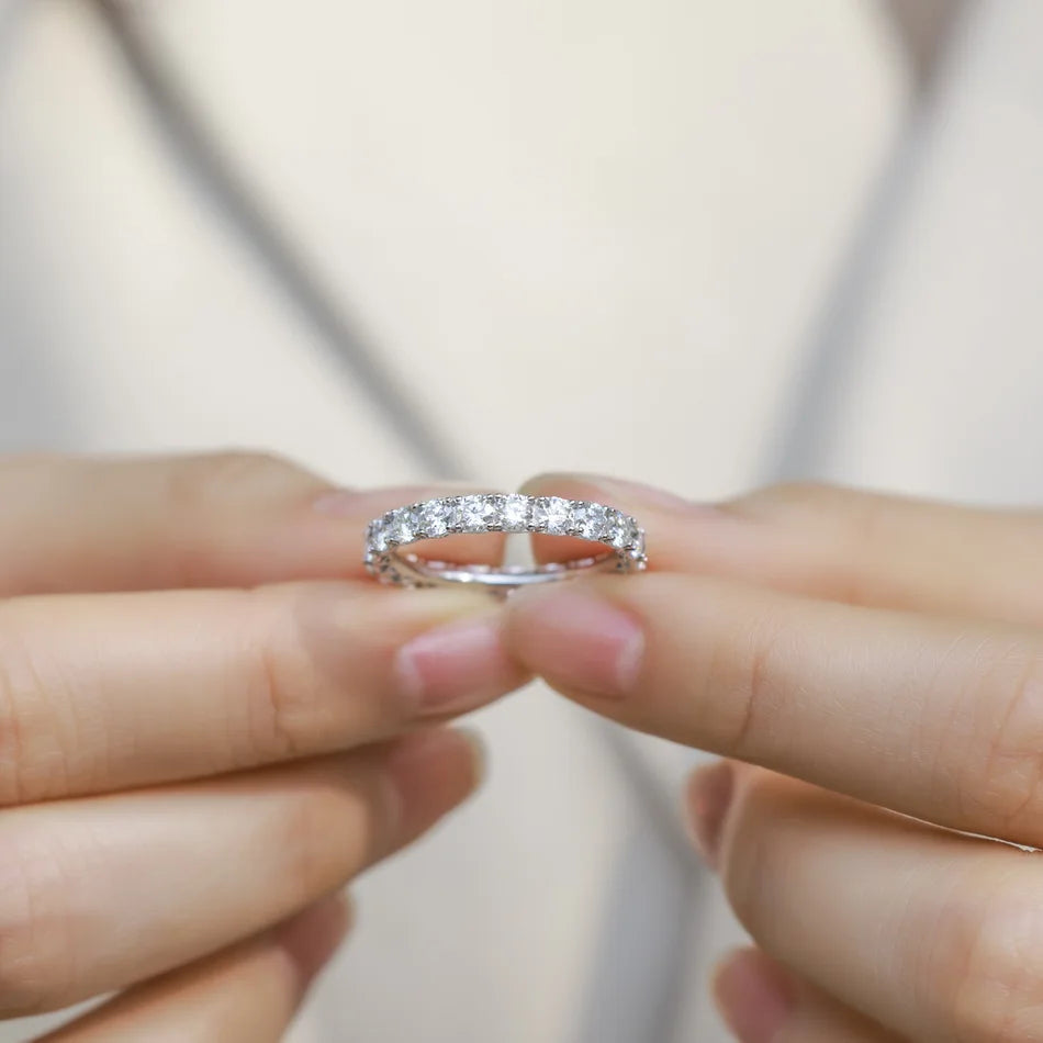 ALLNOEL 2mm Full Eternity Moissanite Wedding Band 925 Sterling Silver D Color VVS1 Stackable Ring For Women Fine Jewelry