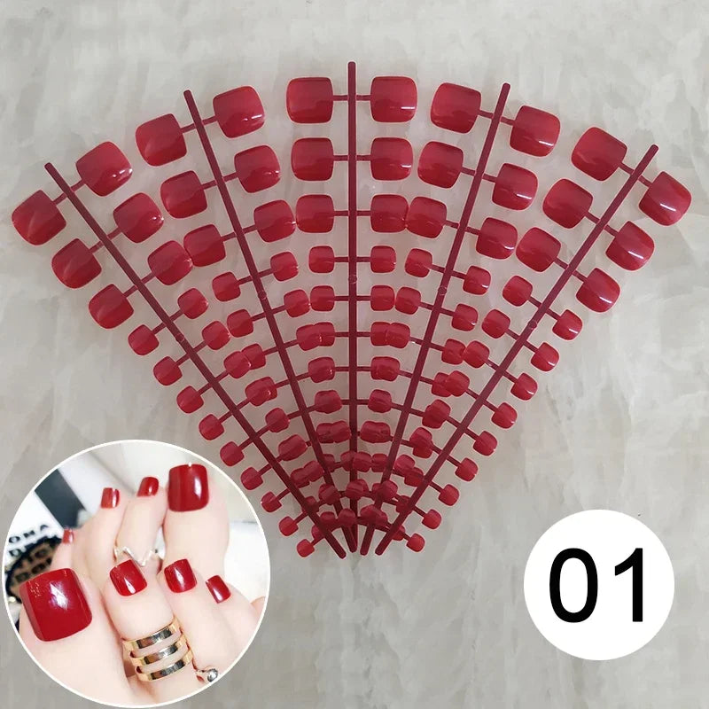 Mixed 5 Colors full cover false nails short foot fake nails Candy Color 24pcs/set press on nails foot toe french nail art tips