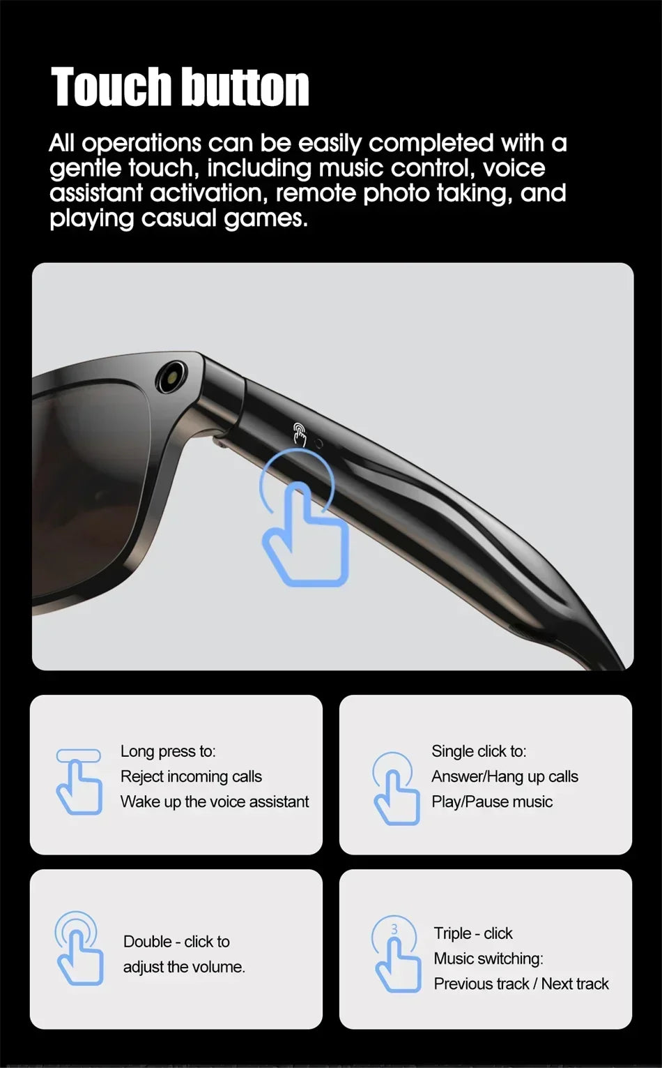Lenovo AI Smart Glasses With 8K 1200mp Camera Chat Gpt Touch Sport Sunglasses Music Player Bluetooth Calling Voice Assistant