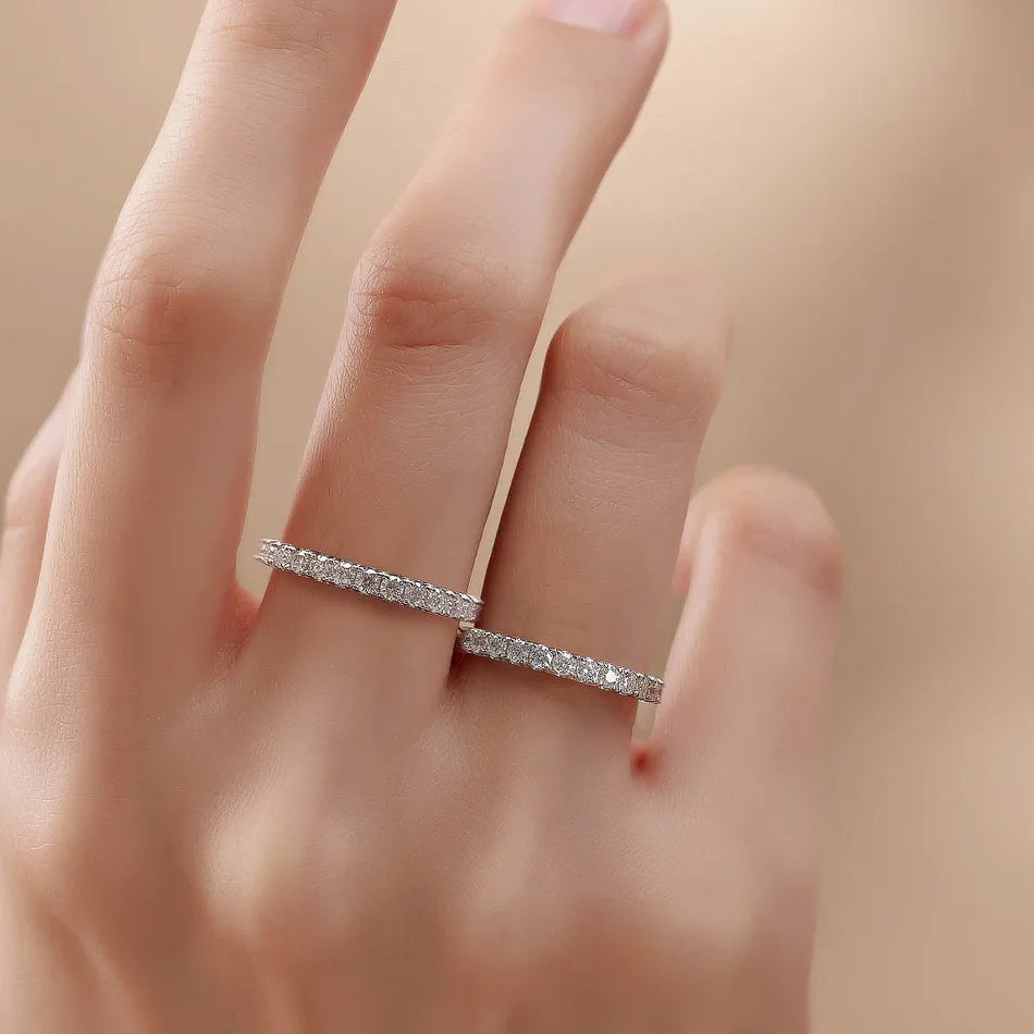 ALLNOEL 2mm Full Eternity Moissanite Wedding Band 925 Sterling Silver D Color VVS1 Stackable Ring For Women Fine Jewelry