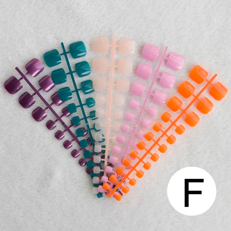 Mixed 5 Colors full cover false nails short foot fake nails Candy Color 24pcs/set press on nails foot toe french nail art tips