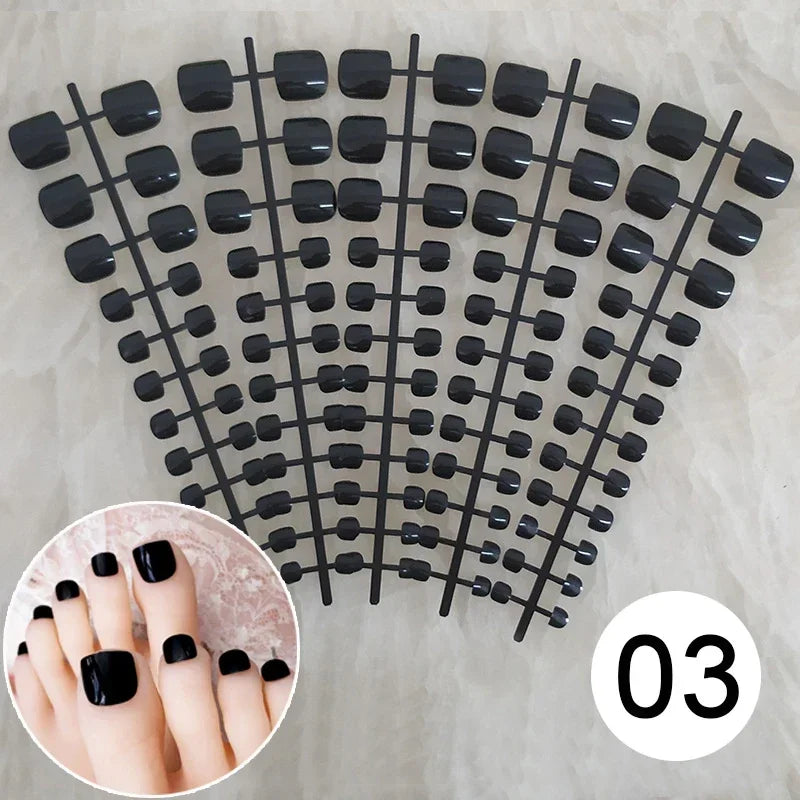 Mixed 5 Colors full cover false nails short foot fake nails Candy Color 24pcs/set press on nails foot toe french nail art tips