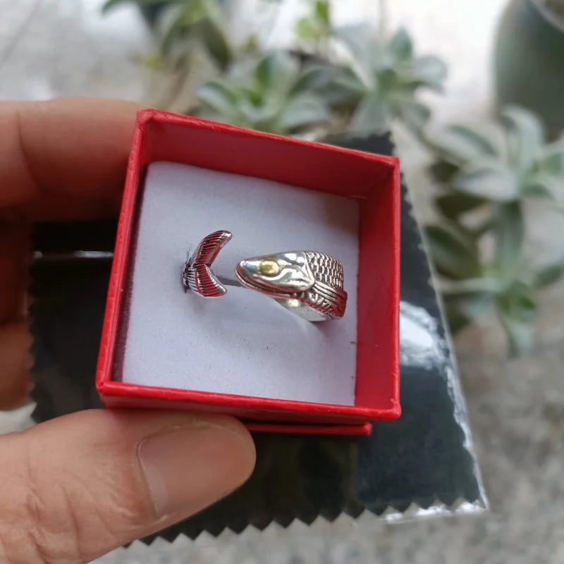 Buyee 925 Sterling Silver Male Unique Ring Finger Cute Fish Open Ring for Women Man Fashion Animal Punk Fine Jewelry Circle Gift