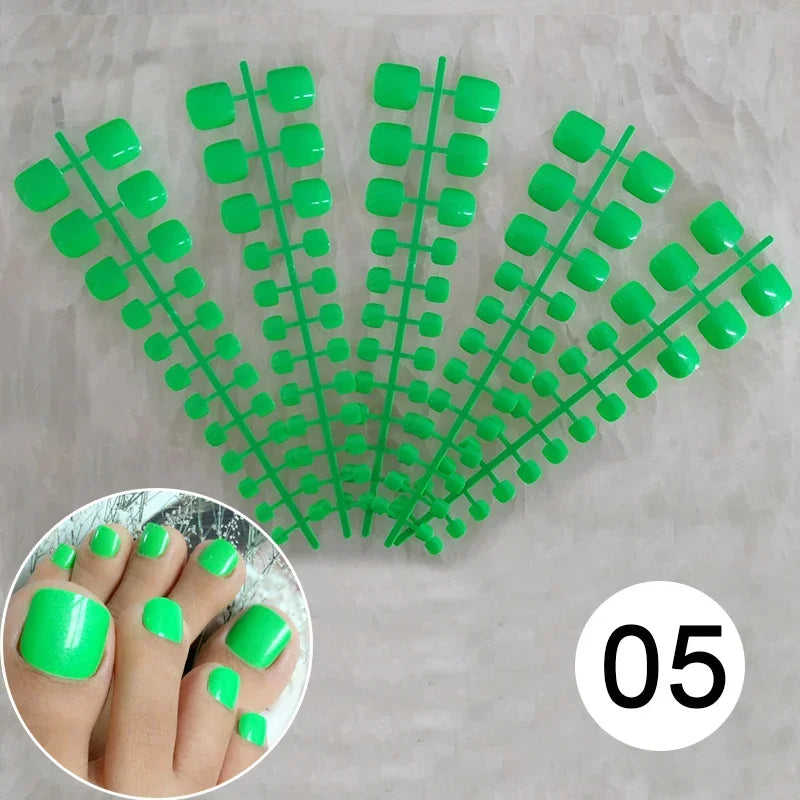 Mixed 5 Colors full cover false nails short foot fake nails Candy Color 24pcs/set press on nails foot toe french nail art tips