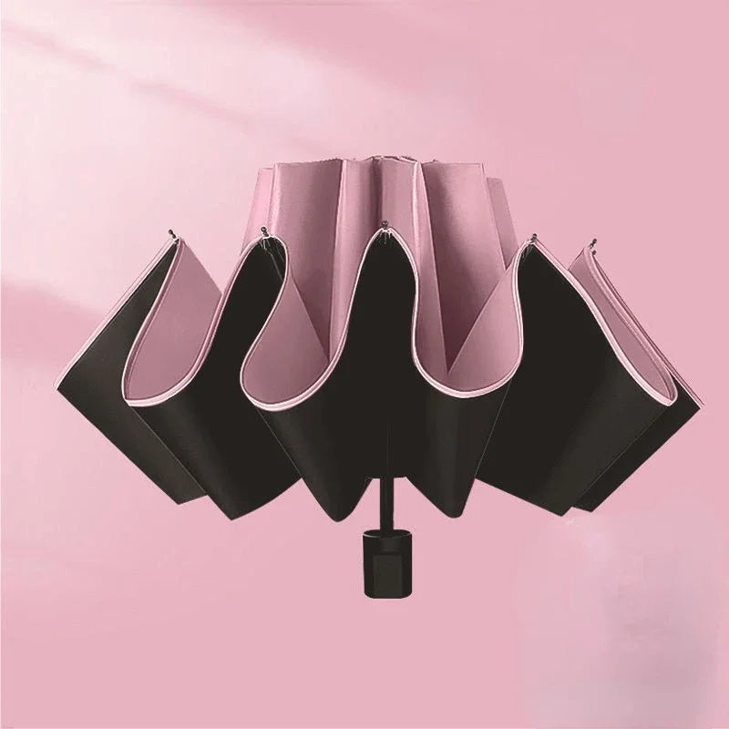 Umbrella 5-Fold Portable with Carabiner Lightweight Folding Sun-Rain Umbrella Small Size UPF 50UV Protection