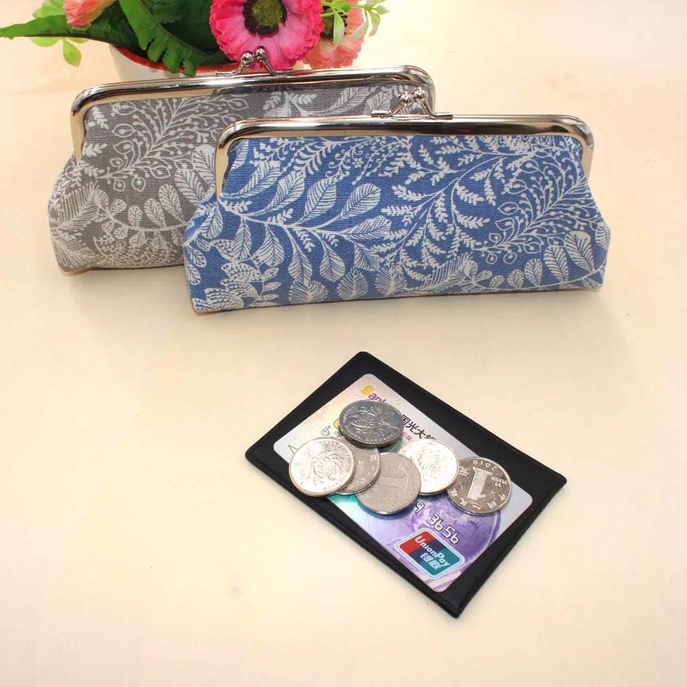 Long Coin Purse Wallet Women Vintage Leaf Print Wallet Card Holders Hasp Creative Clutch Bag Female Lipstick Storage Bag