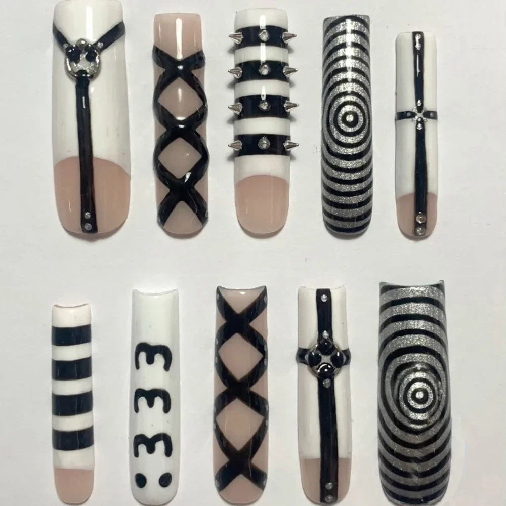 Y2K Spice Girls Handmade Note Polka Press On Nails Almonds Customized French Bow All Saints' Day False Nails Gift