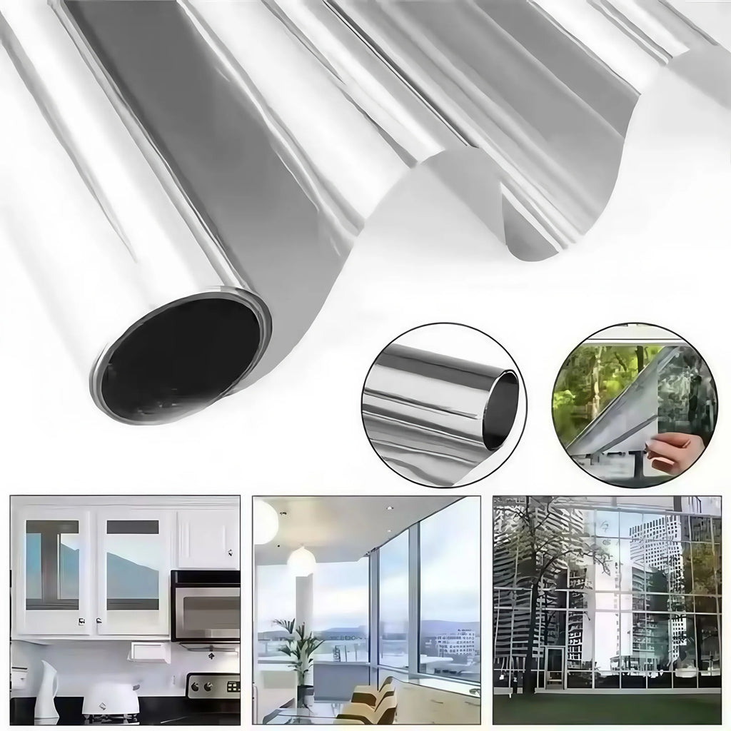 Silver Sun Protection and Heat Insulation Film Glass Sticker, Anti-Peeping, Anti-Light Leakage, Blackout Balcony Sunshade, One-Way Perspective Privacy Window Film