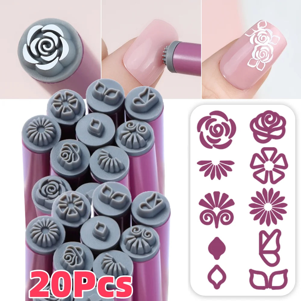 4/6/10/20Pcs Nail Art Stamp Pen Set Flower Butterfly Graffiti Nails Stamping Manicure Painting Drawing Templates Dotting Tools *