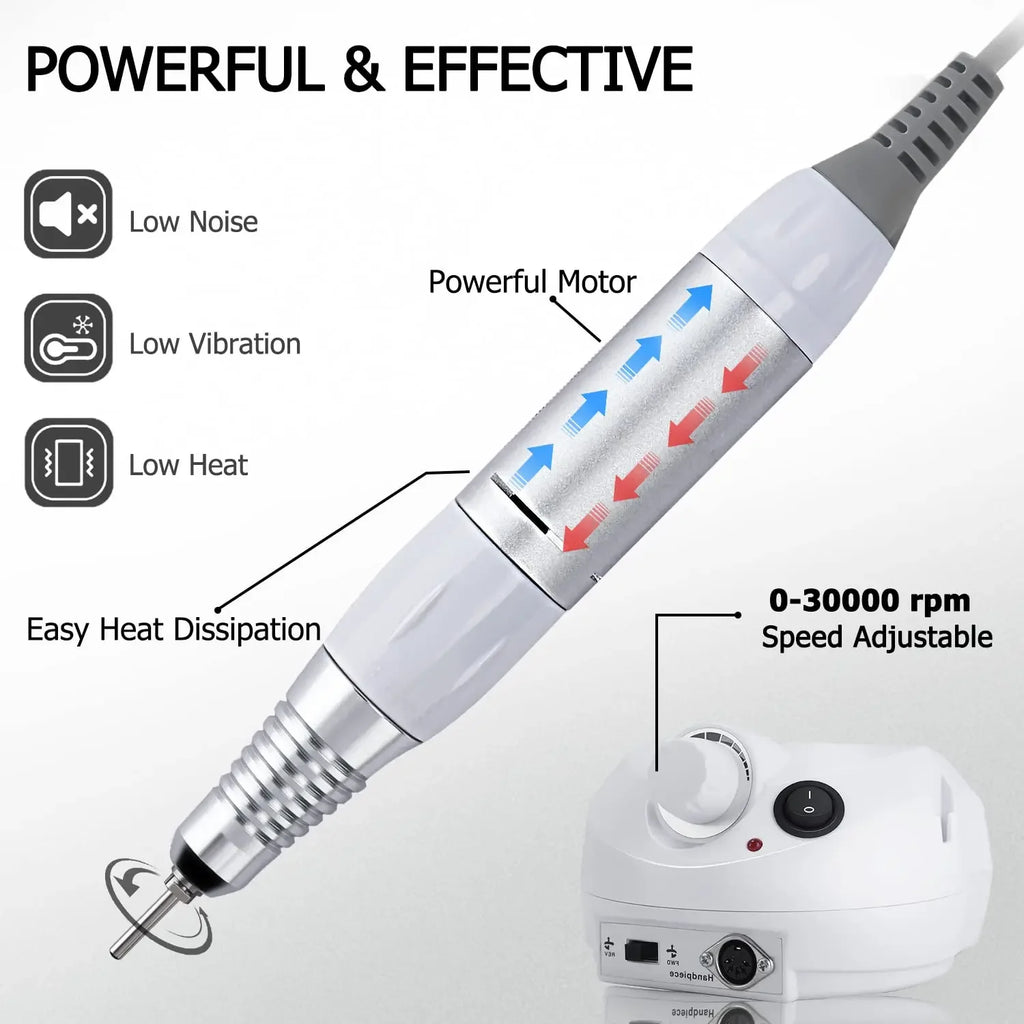 Electric 30000 RPM Nail Drill Machine Kit with Foot Pedal Nail Drill Bits Nails Manicure Set Nail Grinder for Gel Remove Polish