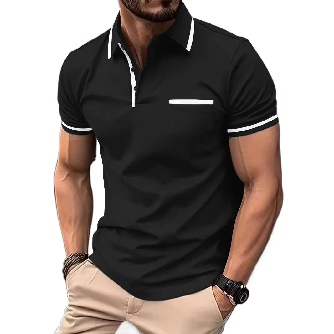 New Solid Color Polo Shirt Men's Short Sleeve Button Tshirts Lapel Lightweight Turn-down Streetwear Sport Casual Fitness Tops