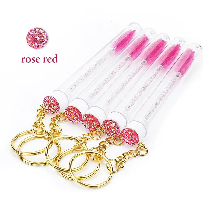 10Pcs Tube Eyelash Brush With Gold Keychain  lash extension supplies Disposable Eyelash Brush Brow and Lash Comb make up brushes