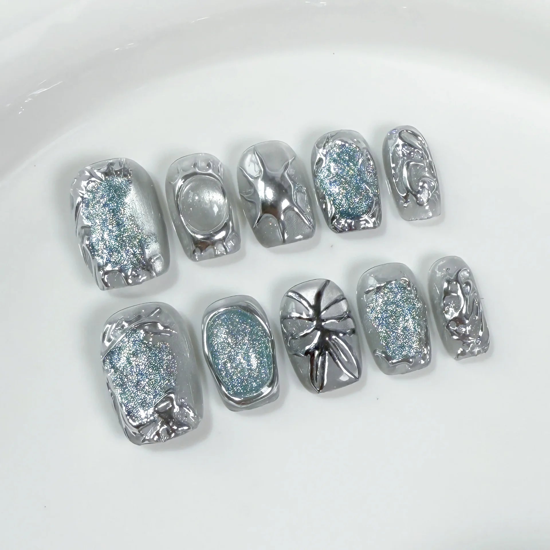 10Pcs Short Handmade Full Cover Round Head Ballerina False Nails with Design Manicure Press On Nails Artificial Wearable Nails
