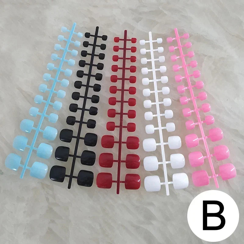 Mixed 5 Colors full cover false nails short foot fake nails Candy Color 24pcs/set press on nails foot toe french nail art tips