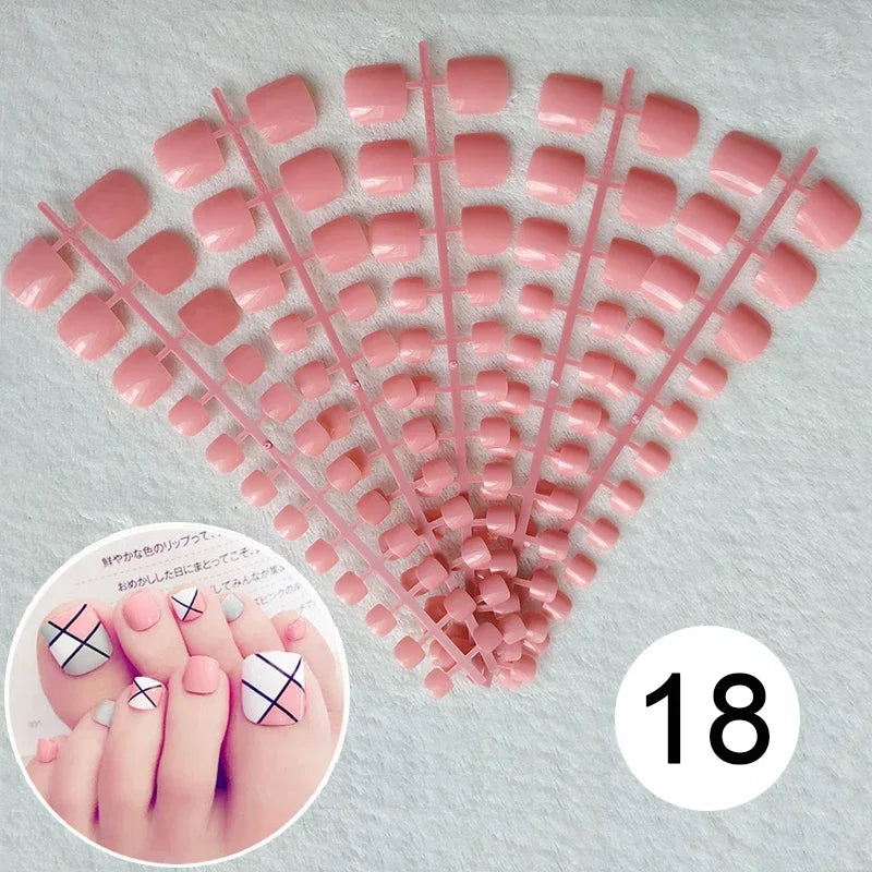 Mixed 5 Colors full cover false nails short foot fake nails Candy Color 24pcs/set press on nails foot toe french nail art tips