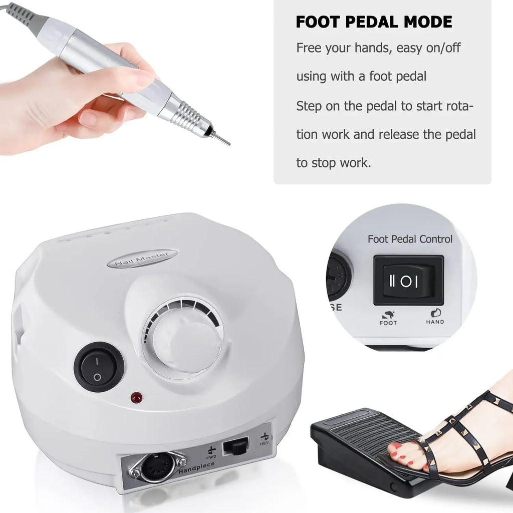 Electric 30000 RPM Nail Drill Machine Kit with Foot Pedal Nail Drill Bits Nails Manicure Set Nail Grinder for Gel Remove Polish