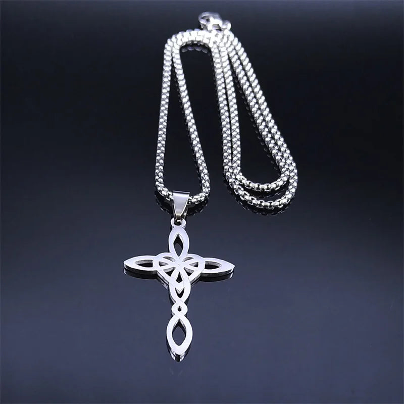 Witch Celtic Knot Cross Heart Pendant Necklace Stainless Steel Wicca Pagan Amulet Necklaces Witch Jewelry collares para mujer