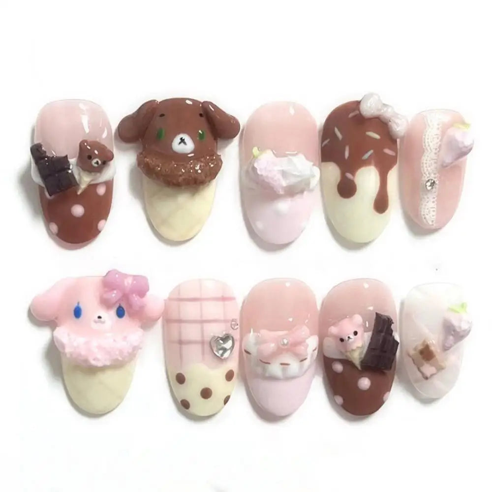 Y2K Spice Girls Handmade Note Polka Press On Nails Almonds Customized French Bow All Saints' Day False Nails Gift