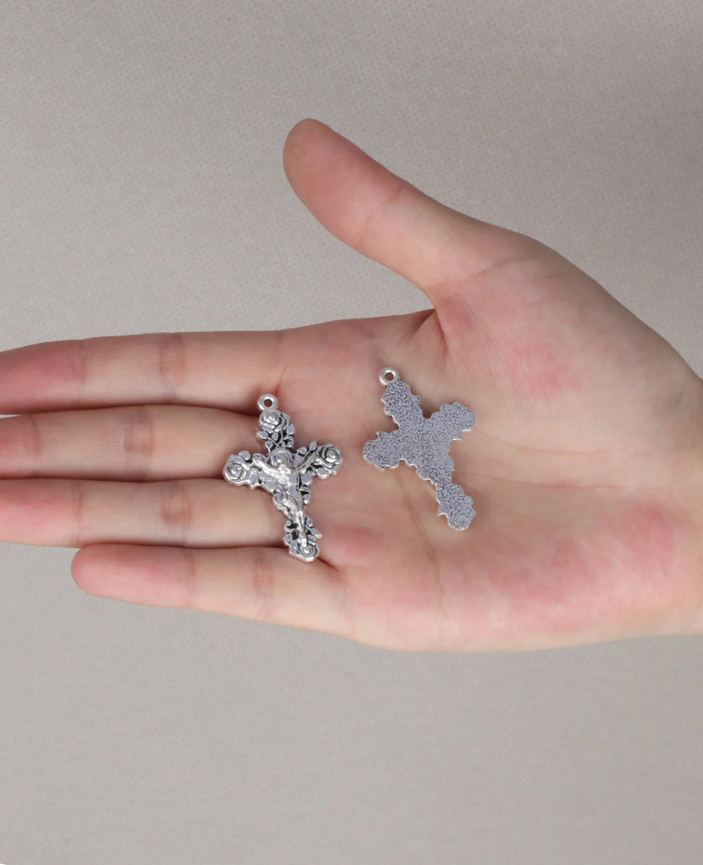 5Pcs Religious Rose Crucifix Cross Pendant Charms for DIY Rosary Chaplet Necklace Bracelet Religious Keepsake Church Supplies