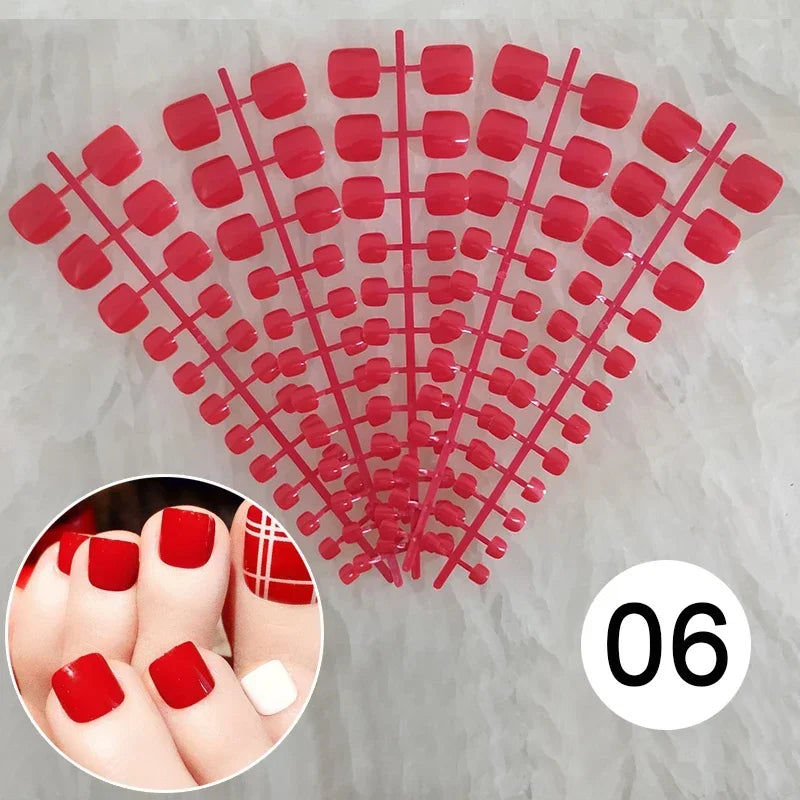 Mixed 5 Colors full cover false nails short foot fake nails Candy Color 24pcs/set press on nails foot toe french nail art tips