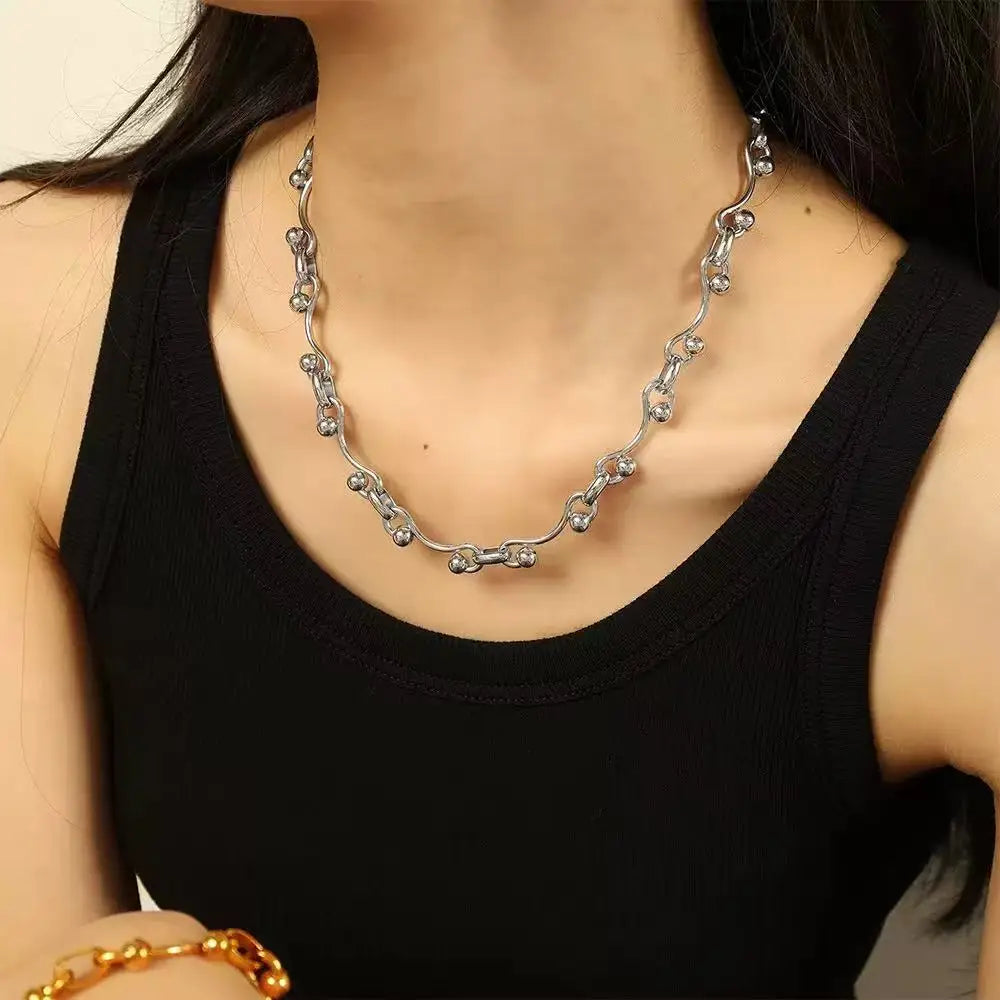 EILIECK 316L Stainless Steel Fashion Snake Pattern Chain Necklace For Women Daily Wear Trendy Neck Chain Waterproof Jewelry Gift