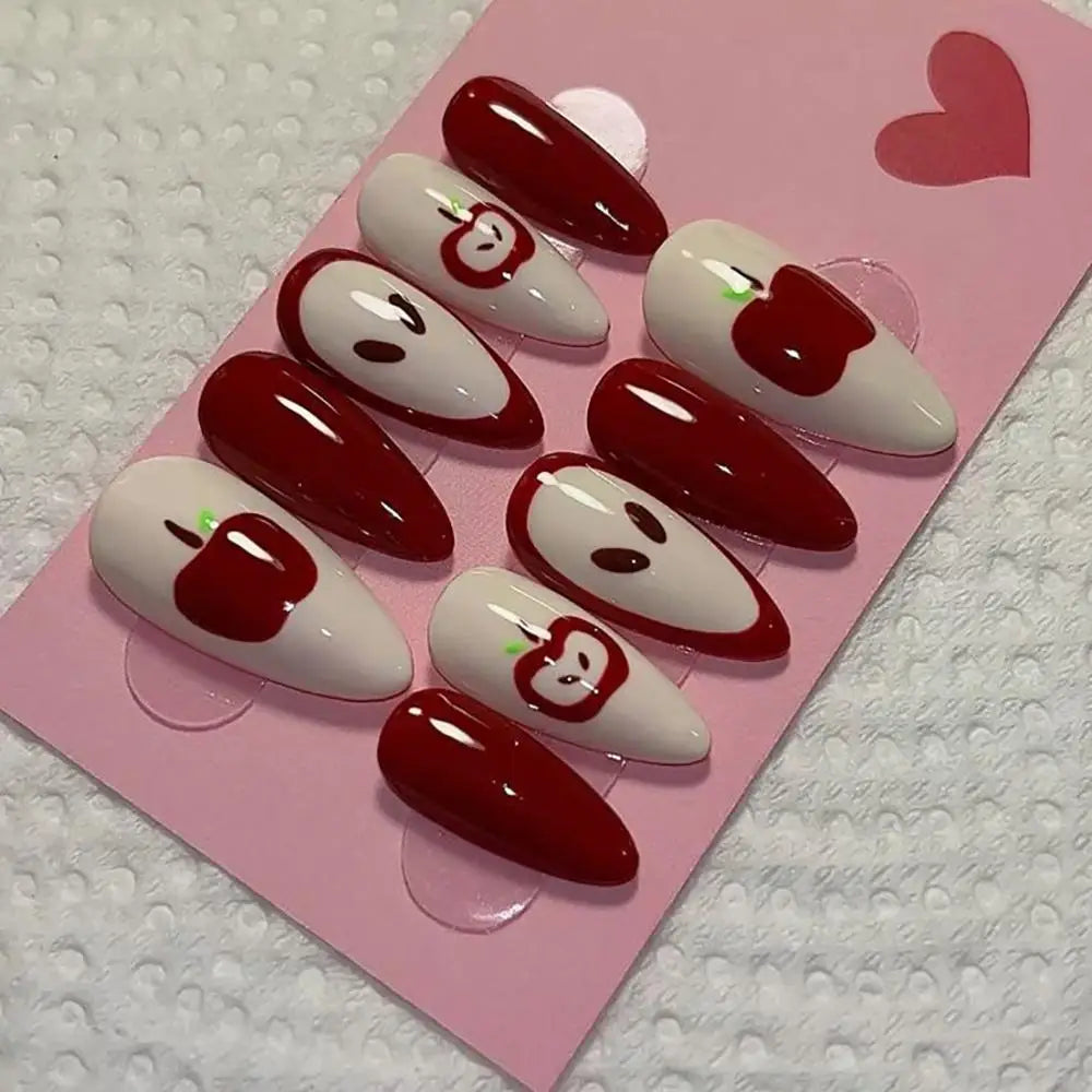 Y2K Spice Girls Handmade Note Polka Press On Nails Almonds Customized French Bow All Saints' Day False Nails Gift