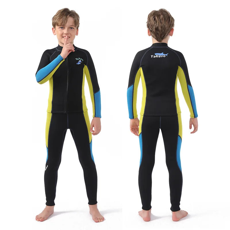 Kids Wetsuit 2pcs/set Top+Bottom 2.5mm Neoprene Jacket+Pants Long Sleeve Front Zipper Swimsuit Keep Warm Swimwear Dinving Suits